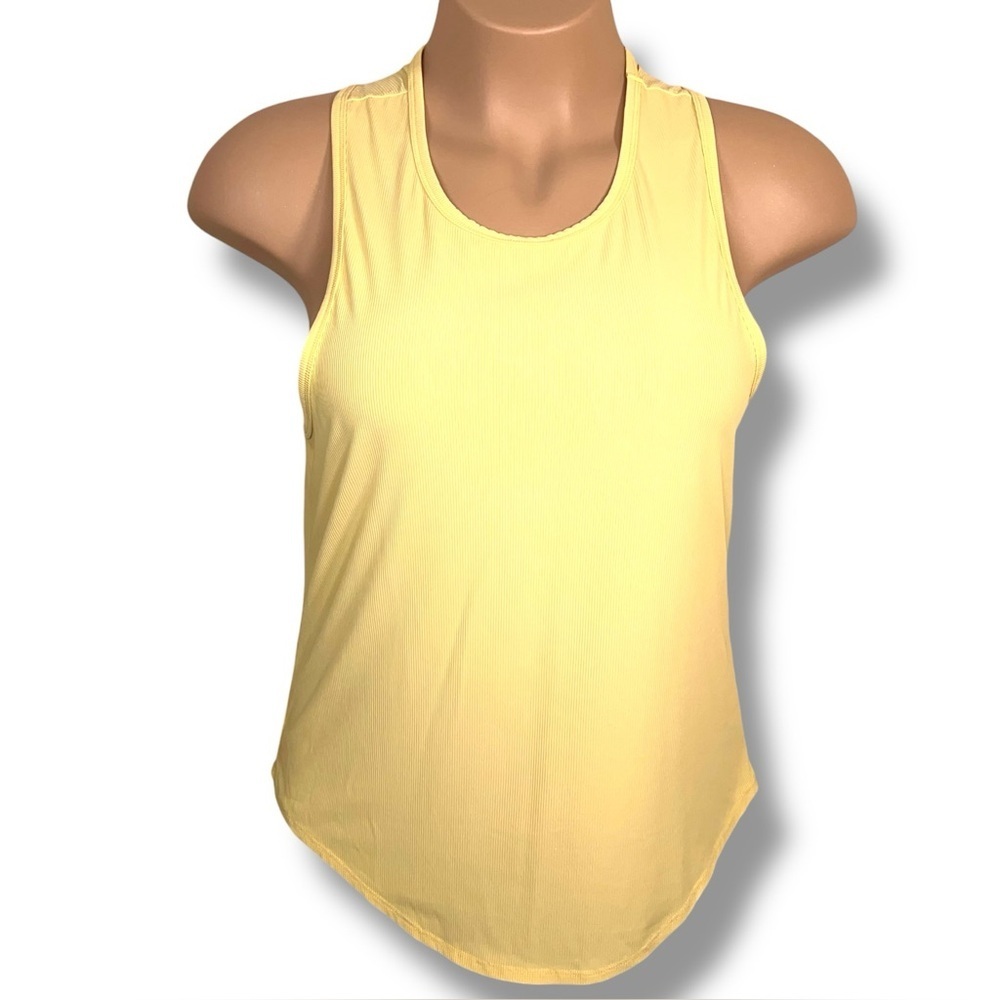 XL Zyia Yellow Ribbed Athletic Tank Sleeveless Stretch Activewear Pastel